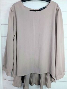 Nwot Zanzea Pleated Long-Sleeve Blouse In Taupe Size 24w